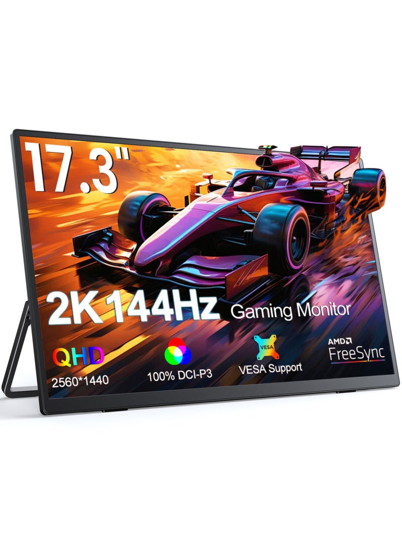 أوبيرفكت شاشة ألعاب محمولة UPERFECT 144 هرتز 17.3 بوصة QHD 2560*1400P IPS USB C Mini HDMI للكمبيوتر المحمول والهاتف الذكي XBO Switch PS4/5، هيكل معدني، شاشة محمولة قابلة للتثبيت على حامل VESA - Image 1