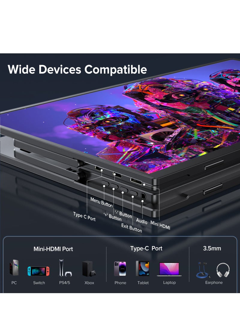 أوبيرفكت شاشة ألعاب محمولة UPERFECT 144 هرتز 17.3 بوصة QHD 2560*1400P IPS USB C Mini HDMI للكمبيوتر المحمول والهاتف الذكي XBO Switch PS4/5، هيكل معدني، شاشة محمولة قابلة للتثبيت على حامل VESA - Image 4