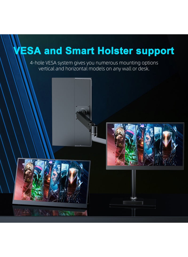 أوبيرفكت شاشة ألعاب محمولة UPERFECT 144 هرتز 17.3 بوصة QHD 2560*1400P IPS USB C Mini HDMI للكمبيوتر المحمول والهاتف الذكي XBO Switch PS4/5، هيكل معدني، شاشة محمولة قابلة للتثبيت على حامل VESA - Image 5