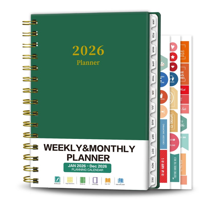Ymumuda Academic Planner 2026, Daily Weekly and Monthly Calendar Planner (Jan. 2026-Dec. 2026),8.4"Ã—6.3", Hardcover Notebook Teacher Supplies, Premium Thick Paper, Planners for School Work Office - Image 1