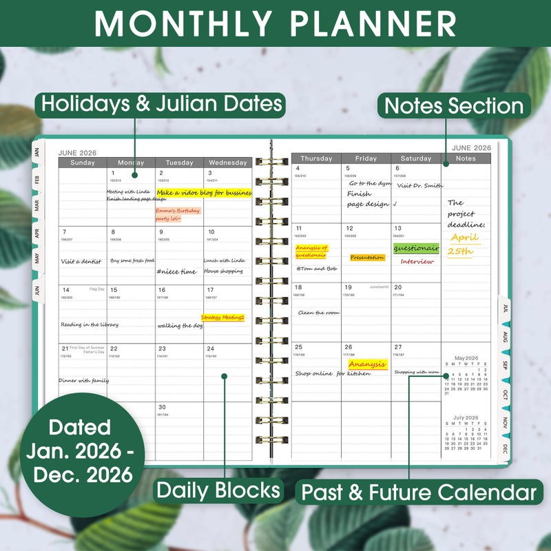 Ymumuda Academic Planner 2026, Daily Weekly and Monthly Calendar Planner (Jan. 2026-Dec. 2026),8.4"Ã—6.3", Hardcover Notebook Teacher Supplies, Premium Thick Paper, Planners for School Work Office - Image 2