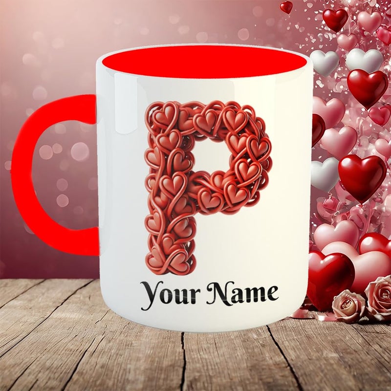 YaaNaa CustomizedPersonalized Coffee MugCup with Name Printed Letter P Valentine Gift Friends Couple Office Birthday Anniversary Relatives R6533RD - Image 5