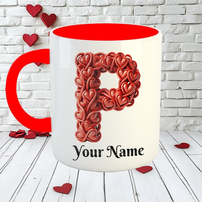 YaaNaa CustomizedPersonalized Coffee MugCup with Name Printed Letter P Valentine Gift Friends Couple Office Birthday Anniversary Relatives R6533RD - Image 3