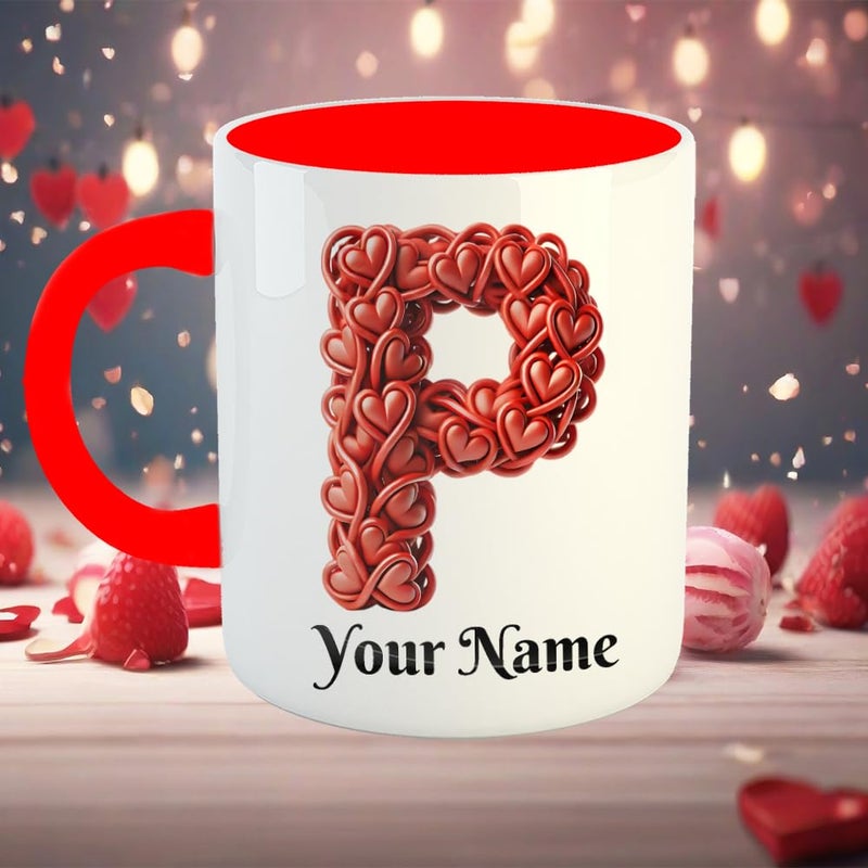 YaaNaa CustomizedPersonalized Coffee MugCup with Name Printed Letter P Valentine Gift Friends Couple Office Birthday Anniversary Relatives R6533RD - Image 4