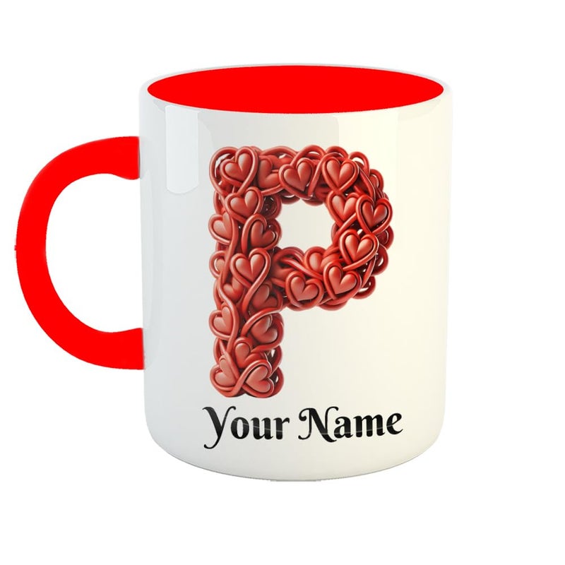 YaaNaa CustomizedPersonalized Coffee MugCup with Name Printed Letter P Valentine Gift Friends Couple Office Birthday Anniversary Relatives R6533RD - Image 1