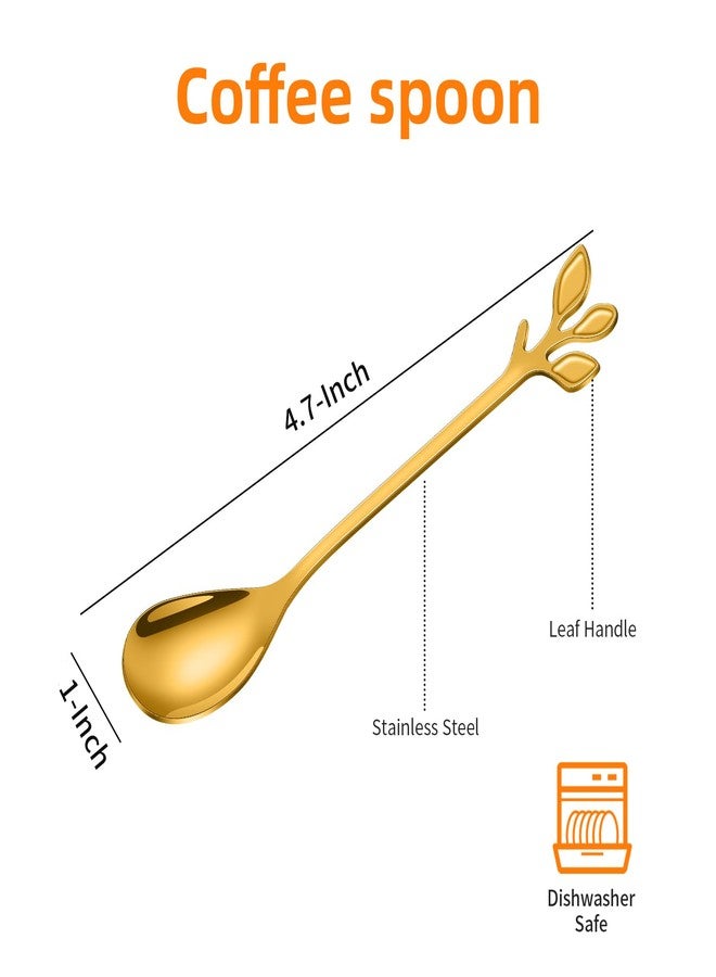 AnSaw Elegant Gold Leaf Coffee Spoons - 10-Piece, 4.7" Mini Stainless Steel Espresso & Dessert Tea Spoons, Perfect for Demitasse & Small Servings - Image 2