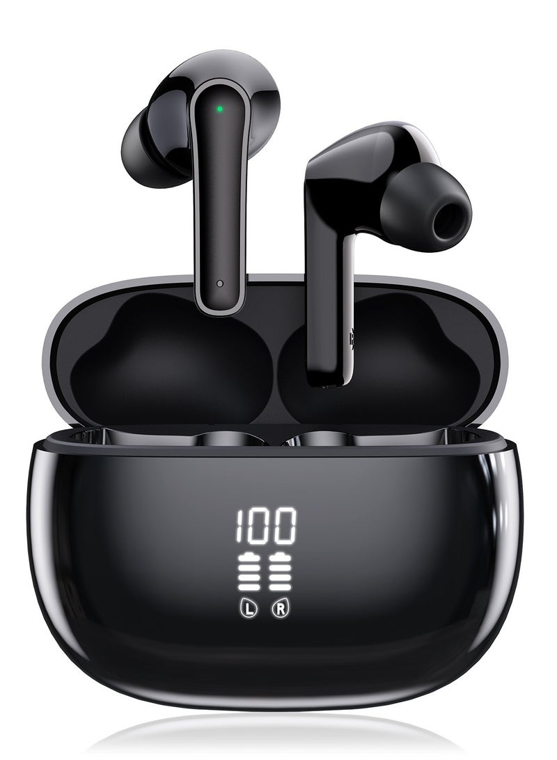 سماعات أذن لاسلكية - سماعات رأس بلوتوث مع وقت تشغيل 40 ساعة وشاشة LED وصوت جهير عميق وسماعات أذن ستيريو مع IPX7 مقاومة للماء لهاتف iPhone وAndroid والكمبيوتر اللوحي والكمبيوتر المحمول - Image 1