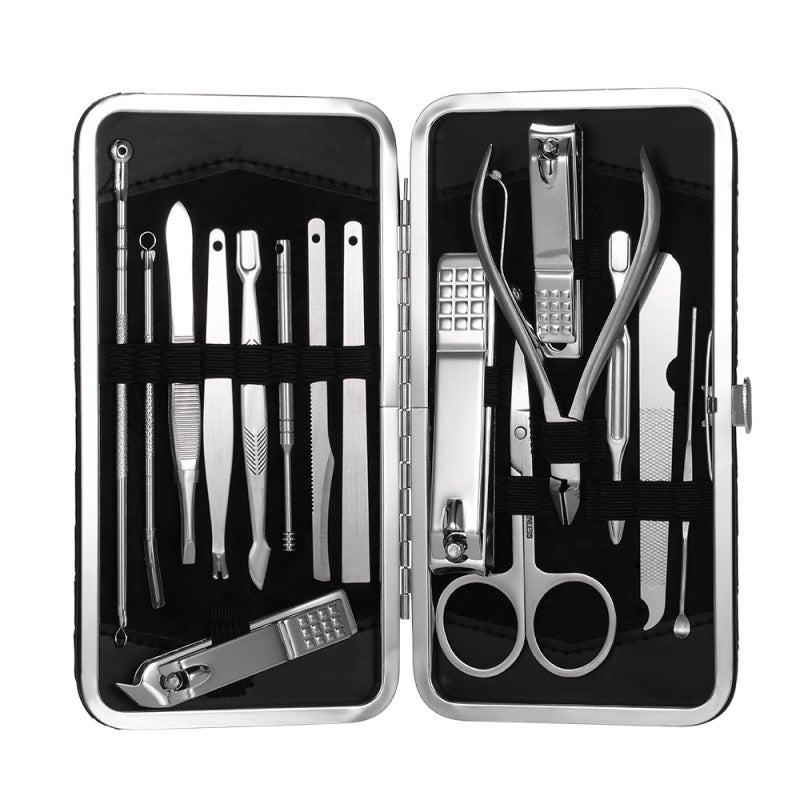 16Pcs Stainless Steel Manicure Pedicure Set Nail Clipper Cutter Scissor Tweezer Earpick Blackhead Needles PU Bag Included - Image 4