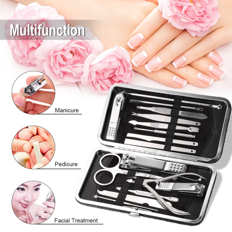 16Pcs Stainless Steel Manicure Pedicure Set Nail Clipper Cutter Scissor Tweezer Earpick Blackhead Needles PU Bag Included - Image 3