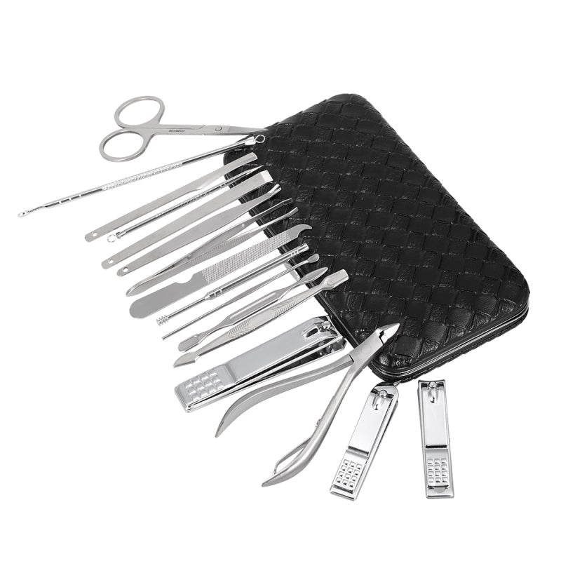 16Pcs Stainless Steel Manicure Pedicure Set Nail Clipper Cutter Scissor Tweezer Earpick Blackhead Needles PU Bag Included - Image 5