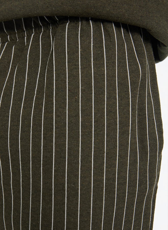 trendyol Khaki Regular/Normal Cut Coffee Themed Striped Pajama Set - Image 4