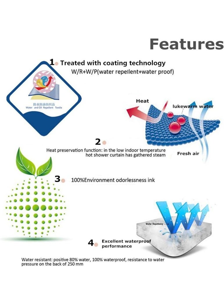 4-piece waterproof and mould-resistant shower curtain set 180*180cm with simple water drop pattern, 3D print bathroom divider curtain with 12 hooks for home use - Image 4