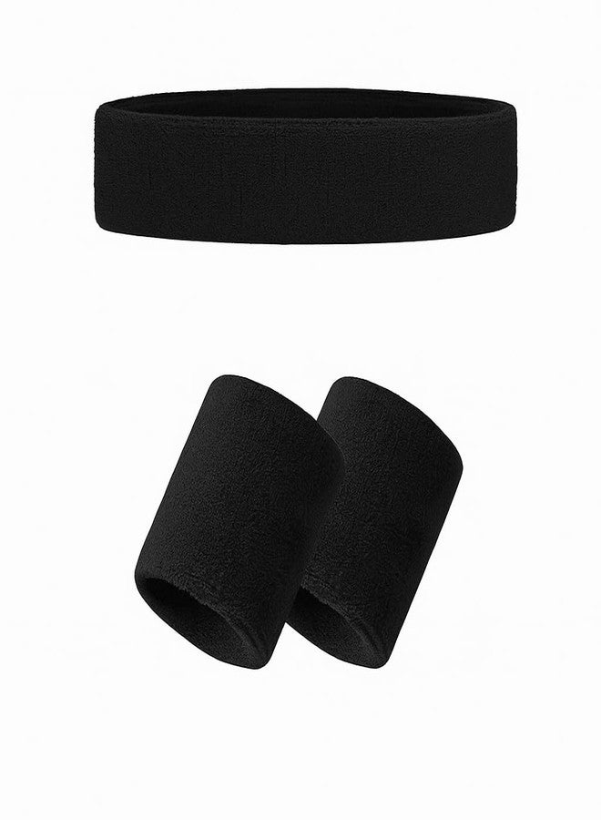 Nextage Combo of Wrist Band and Headband for Tennis, Badminton, Football, Cricket Players, Standard Size, Black. - Image 2