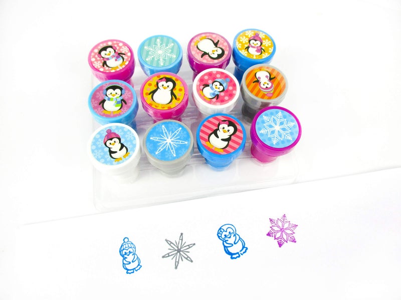TINYMILLS TINYMILLS 12 Pcs Penguin Stamp Kit for Kids Self Inking Stamps Gift Winter Party Favor Bag Stuffer Teacher Stamps