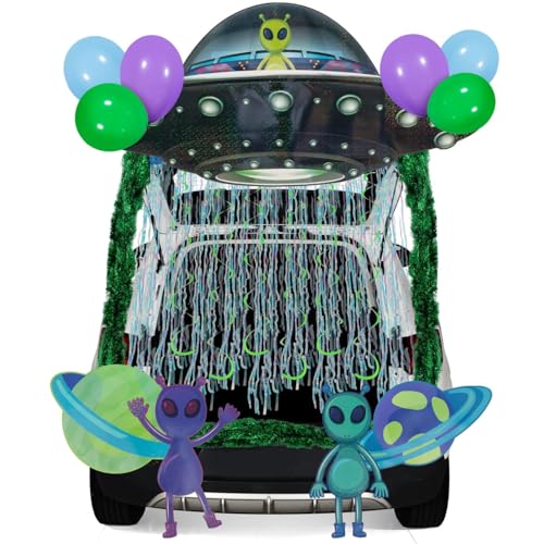 JOYIN Halloween UFO Aliens Trunk Or Treat Car Decorations Kit for SUV Outdoor Indoor Decor Planets Haunted House Archway Garage Lawn Balloons Streamer Tinsels Strips - Image 1