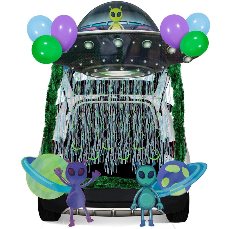 JOYIN Halloween UFO Aliens Trunk Or Treat Car Decorations Kit for SUV Outdoor Indoor Decor Planets Haunted House Archway Garage Lawn Balloons Streamer Tinsels Strips - Image 2
