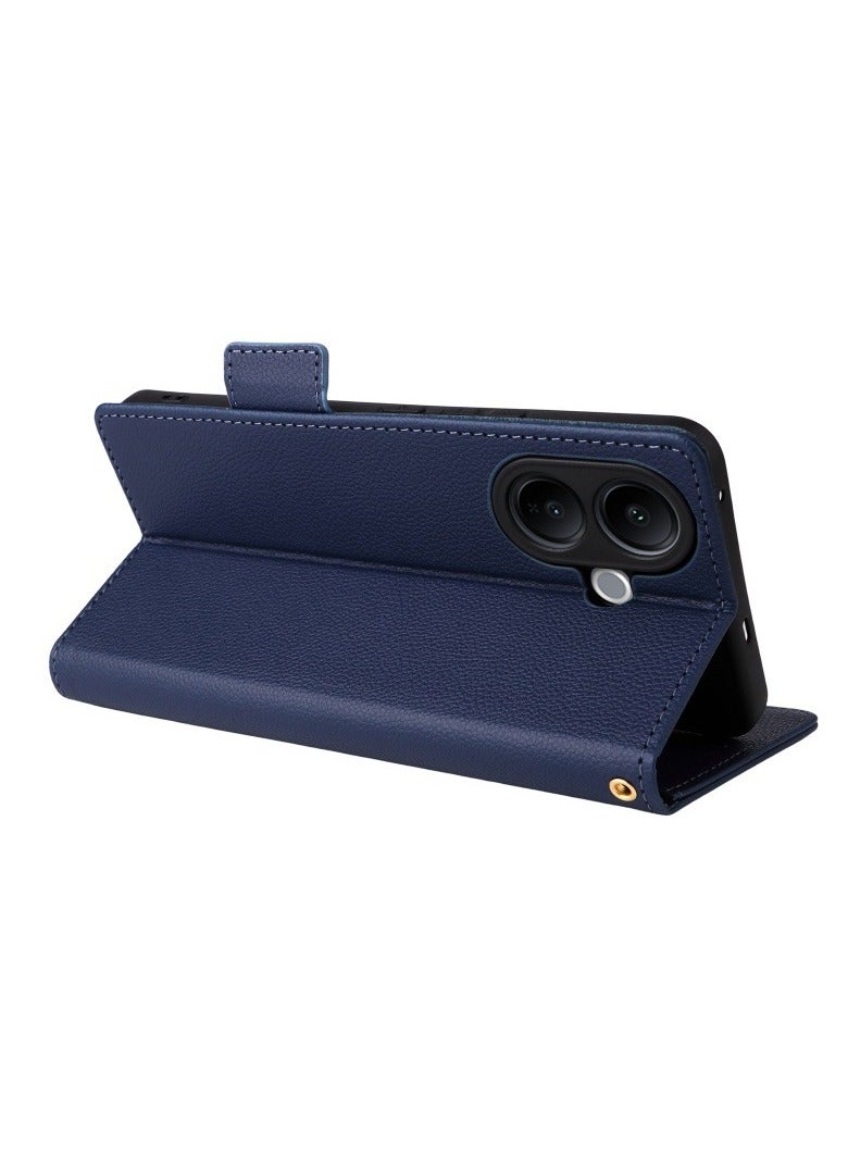 عام غطاء جلد بفتح جانبي لـ VIVO V60 Lite 4G/5G - بملمس شبيه بثمرة الليتشي، مع حامل حبل وحامل بطاقات، غطاء واقي كامل التغطية مضاد للصدمات - Image 2