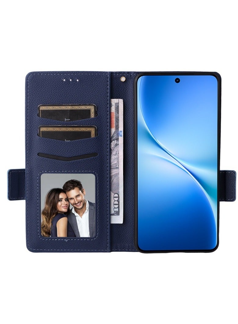 عام غطاء جلد بفتح جانبي لـ VIVO V60 Lite 4G/5G - بملمس شبيه بثمرة الليتشي، مع حامل حبل وحامل بطاقات، غطاء واقي كامل التغطية مضاد للصدمات - Image 3