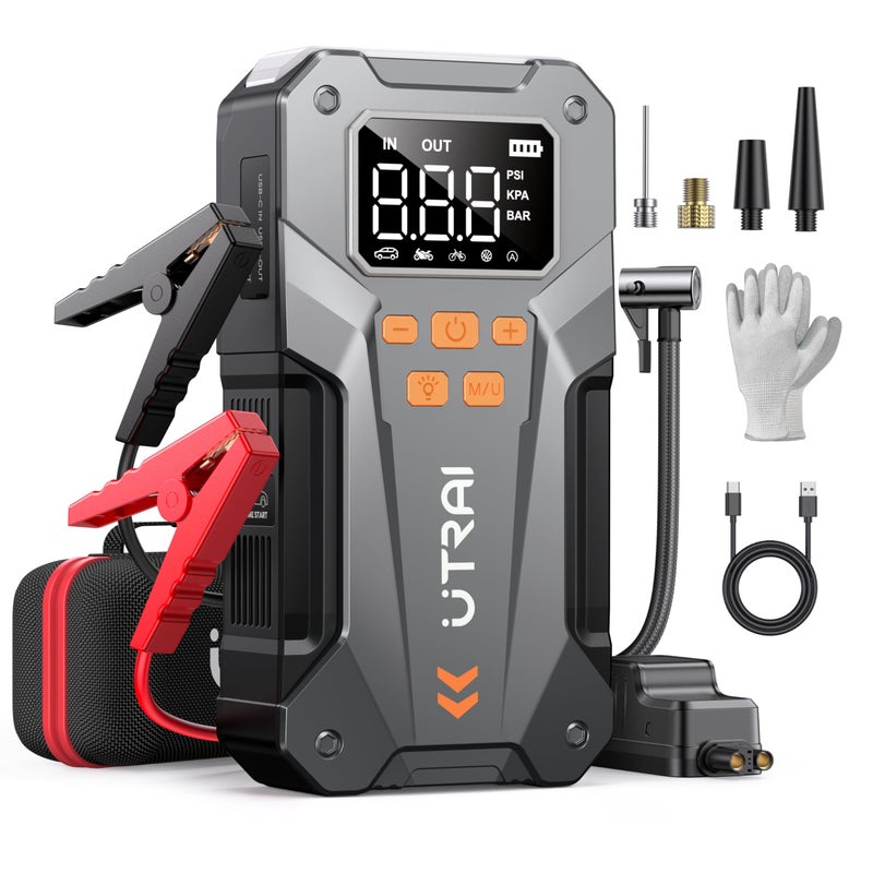 UTRAI 5500A 150PSI Jump Starter with Air Compressor 12V Portable Jump Box All Gas10L Diesel Jump Pack with LED Light Car Jumper with Jumper Cables Storage Case Included - Image 3