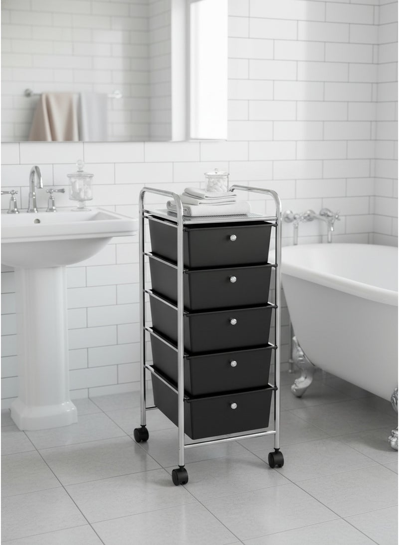 Living Metal organizer with 5 plastic drawers,  with wheels for easy movement. - Image 2