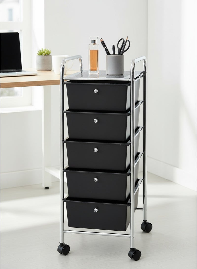 Living Metal organizer with 5 plastic drawers,  with wheels for easy movement. - Image 1
