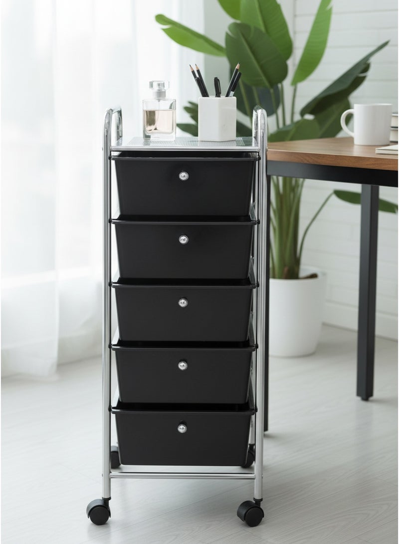Living Metal organizer with 5 plastic drawers,  with wheels for easy movement. - Image 4
