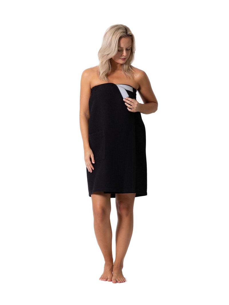 Robe Direct Quick Dry  Lightweight Waffle Spa/Bath Wrap with Adjustable Closure & Elastic Top (Black  Small-Medium) - Image 4