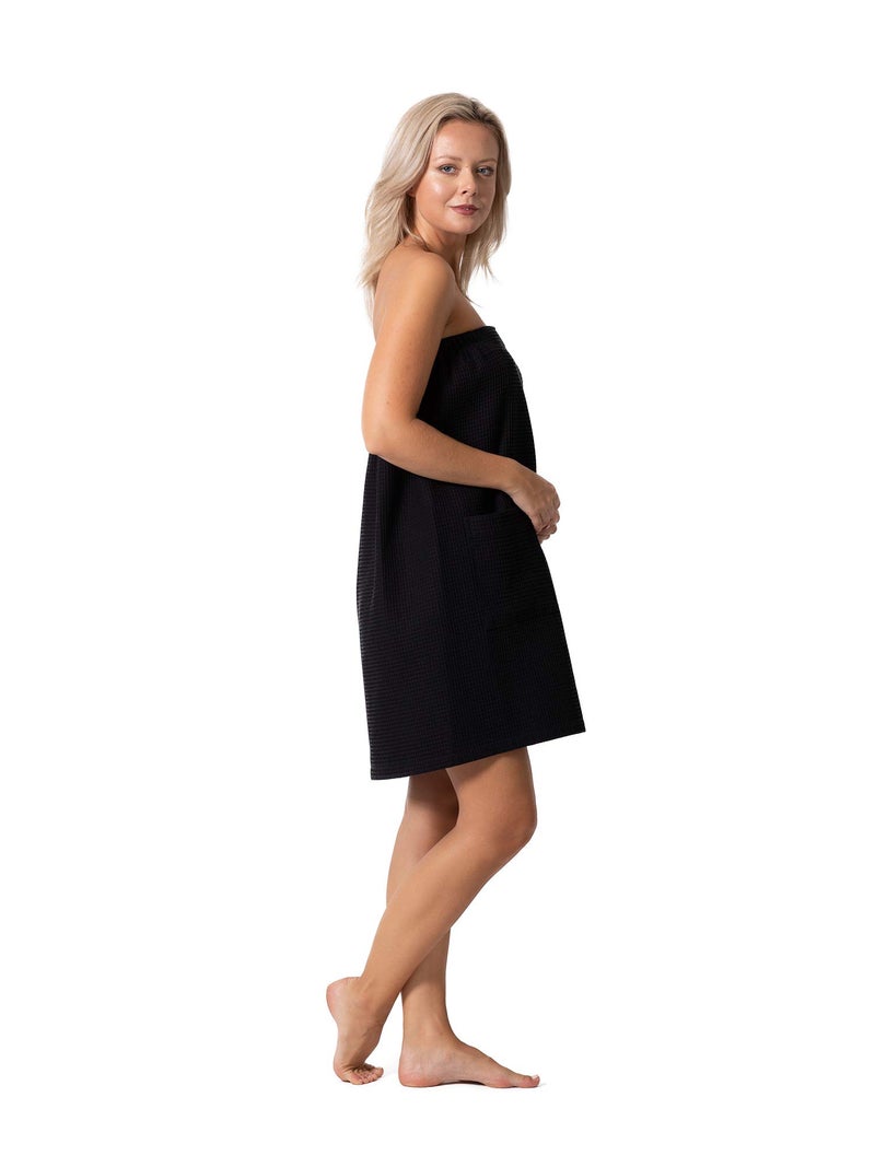 Robe Direct Quick Dry  Lightweight Waffle Spa/Bath Wrap with Adjustable Closure & Elastic Top (Black  Small-Medium) - Image 5