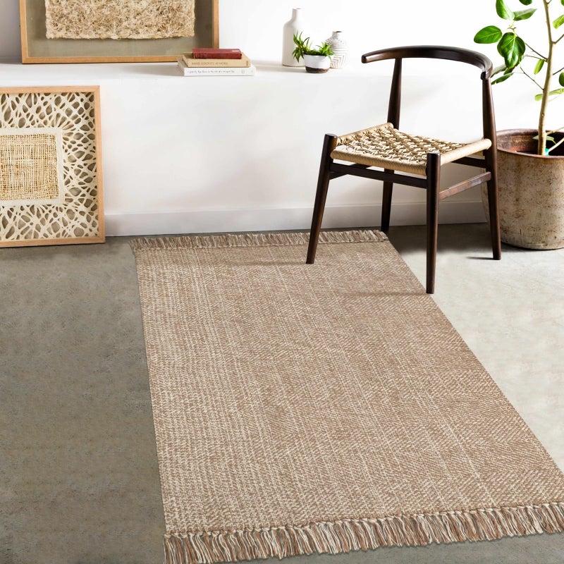Collive Washable Area Rug 3 x 5 Modern Woven Kitchen Rugs TanCream Braided Cotton Rug Indoor Door Mat Throw Carpet for Entryway Living Room Nursery Mudroom Laundry Room