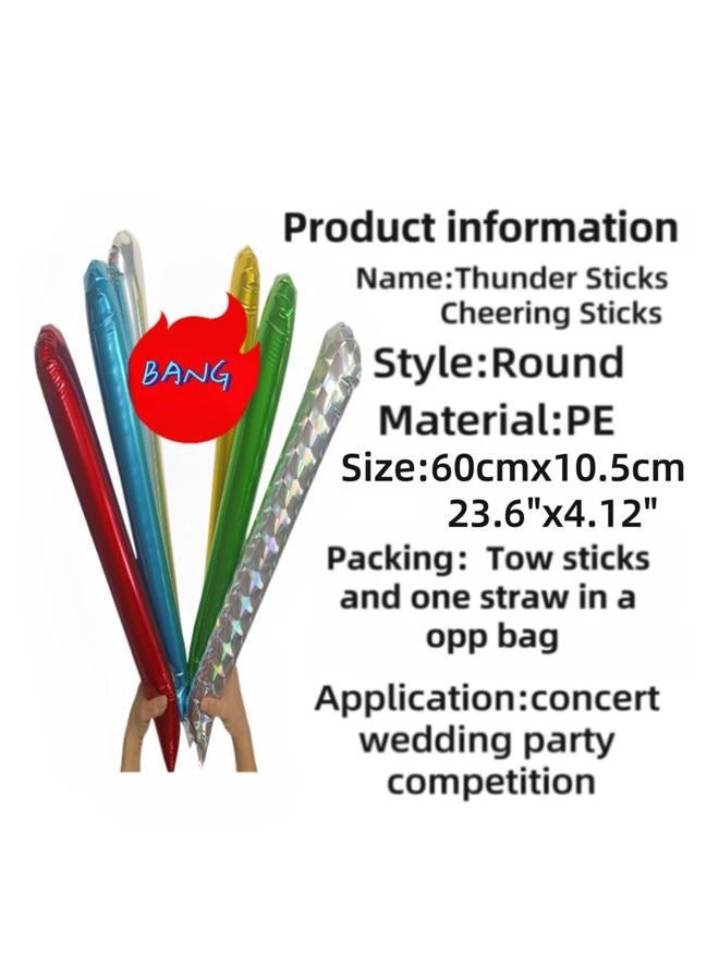 ROSEBB 48pcs Round Head Boom Sticks Thunder Sticks Cheering Sticks Team Spirit Plastic Cheerleading Spirit Stick Clapper Inflatable Noise Maker Sports Supply (Glitter Color) - Image 5