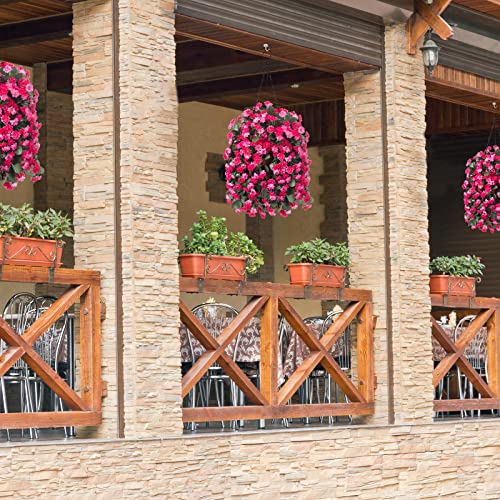 Ammyoo Artificial Flowers in Hanging Basket for Outdoors Indoors Decor, Artificial Mums Bush Flowers Plants with Baskets for Home Porch Garden Yard Patio Spring Summer Decoration (Rose Red) - Image 3