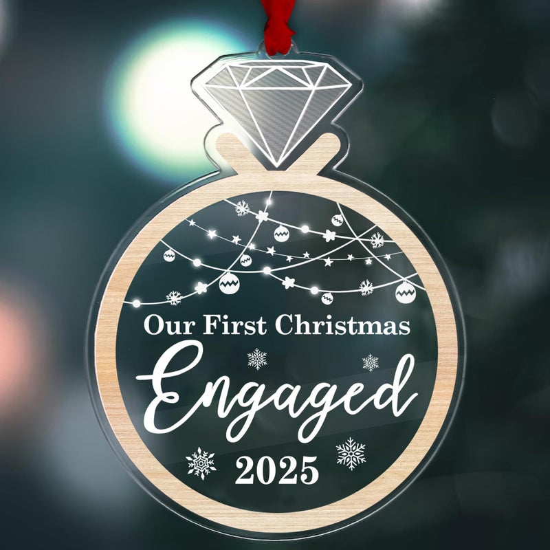 Fastpeace Engaged Ornament 2025 Engagement Ring Acrylic Christmas Ornament Elegant Keepsake Gift for Engaged Couples Holiday Tree Decoration Romantic Engagement Celebration Decor