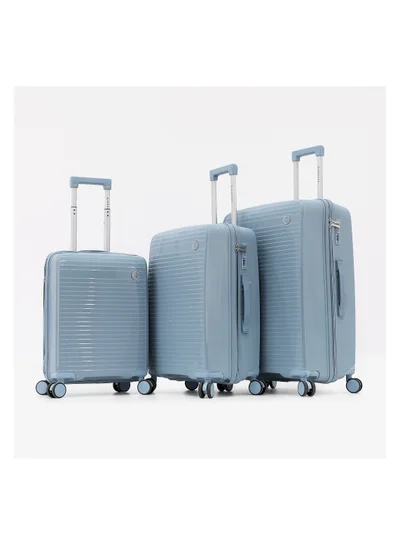 GIORDANO Unbreakable Hardshell PP Luggage Set with 8 Wheels Thick Shell Multi Layer PP 3 Pieces Set, 20, 24, 28 Inch (Blue)