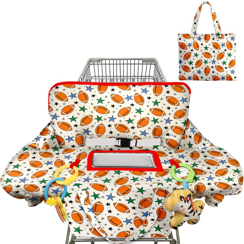 Polovillae Shopping Cart Cover for Baby 2in1 High Chair Cover with Safety Harness Multifunctional Football Cart Covers for Babies Soft Padded Grocery Cart Cover for Baby Boy Girl - Image 2