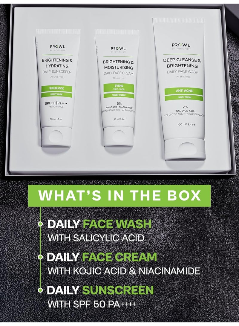 PROWL by Tiger Shroff Facecare Gift Set for Men with Facewash 100 ml, Face Cream 50ml and SPF50 Sunscreen 50ml | Daily Brightening, Hydrating & Anti-Acne Grooming Kit - Image 4