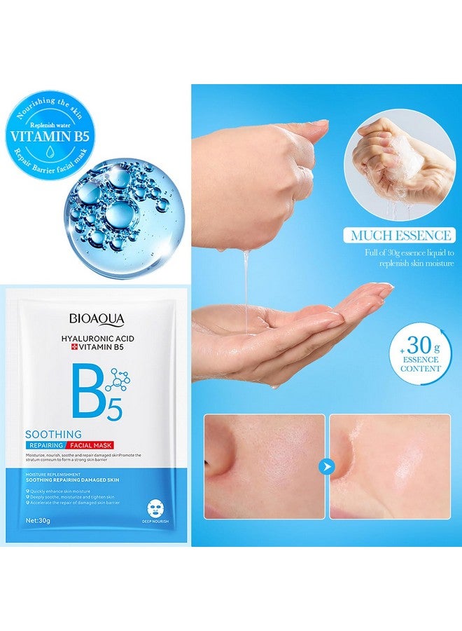 بيو أكوا قناع الوجه المهدئ والمصلح من بيواكوا بحمض الهيالورونيك وفيتامين ب5، مرطب ومغذي ومصلح لبشرة الوجه، 30 جم × 5 قطع - Image 4