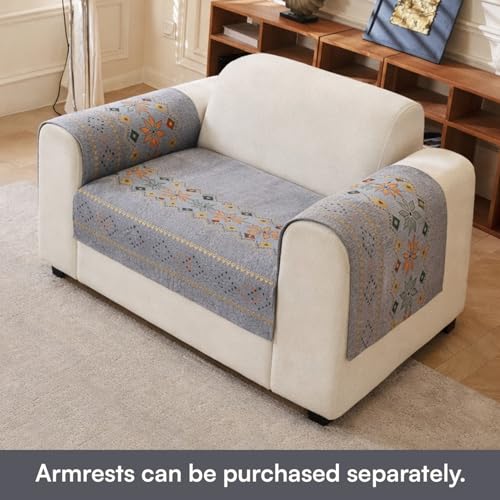 House of Quirk Sofa Cover Mat Leaf Coral Fleece Chenille Fabric Seater Sofa Slipcover Anti-Slip Stretch Seat Pad from Pets Replacement Protector (1 pc Backrest, Peach, 90x70cm) - Image 2