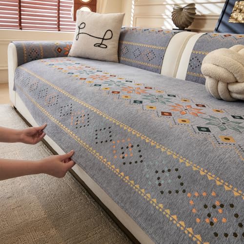 House of Quirk Sofa Cover Mat Leaf Coral Fleece Chenille Fabric Seater Sofa Slipcover Anti-Slip Stretch Seat Pad from Pets Replacement Protector (1 pc Backrest, Peach, 90x70cm) - Image 5