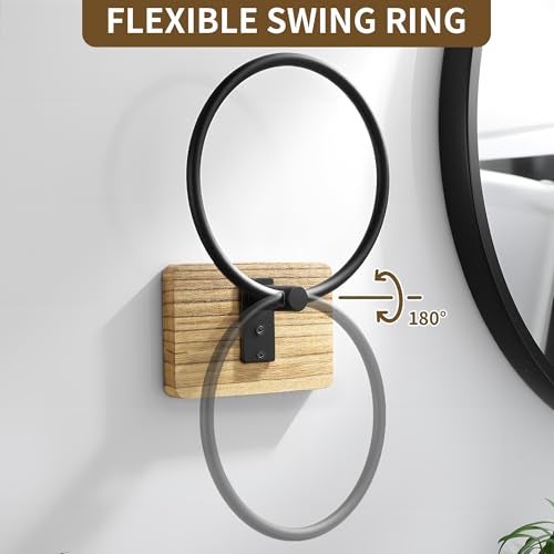SUNTECH Farmhouse Towel Ring - Rustic Towel Holder Wall Mounted, Country Decor Hand Towel Holder, Bathroom Towel Organizer Waterproof, Wooden Base - Image 5