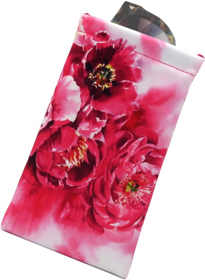 MyEyeglassCase Women Soft Sunglasses Case - Large Glasses Holder in Floral Microfiber Print - Squeeze Top Eyeglass Pouch with Cloth - Passport Holder, Smart Phone Case (CT8 Peonies) - Image 1