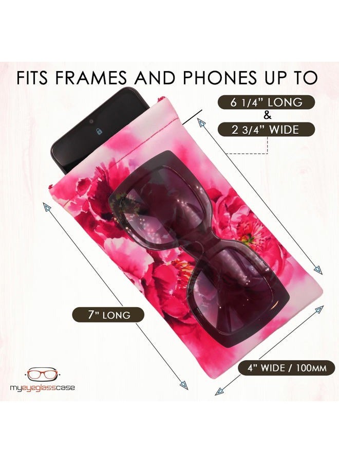 MyEyeglassCase Women Soft Sunglasses Case - Large Glasses Holder in Floral Microfiber Print - Squeeze Top Eyeglass Pouch with Cloth - Passport Holder, Smart Phone Case (CT8 Peonies) - Image 4