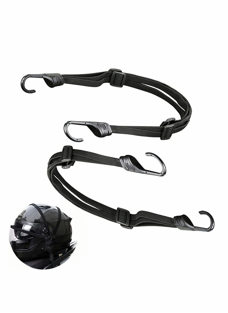 Excefore Motorcycles Mesh Helmet Rope, Black Helmet Rope Motorcycle Strength Retractable Helmet Luggage Elastic Rope Strap with 2 Hooks, 60cm/2Pcs  - Image 1