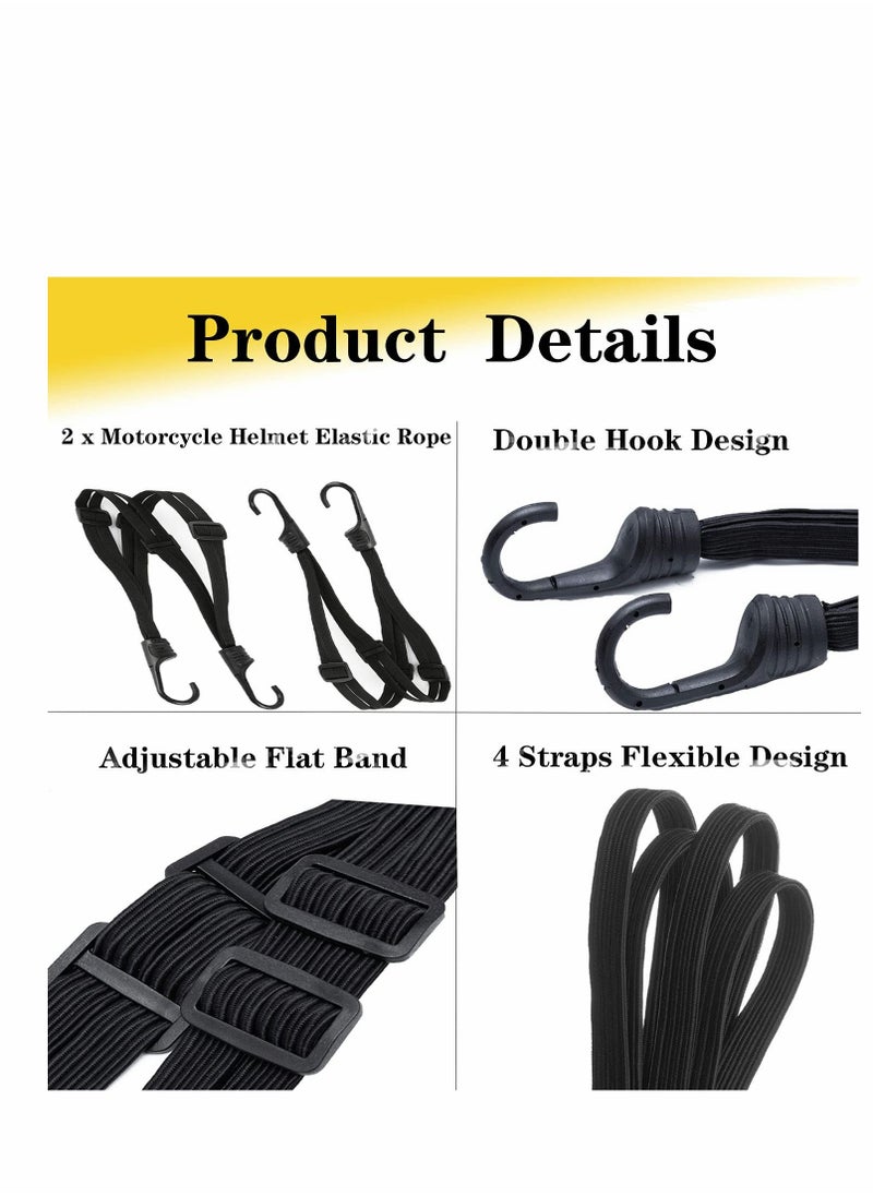 Excefore Motorcycles Mesh Helmet Rope, Black Helmet Rope Motorcycle Strength Retractable Helmet Luggage Elastic Rope Strap with 2 Hooks, 60cm/2Pcs  - Image 4