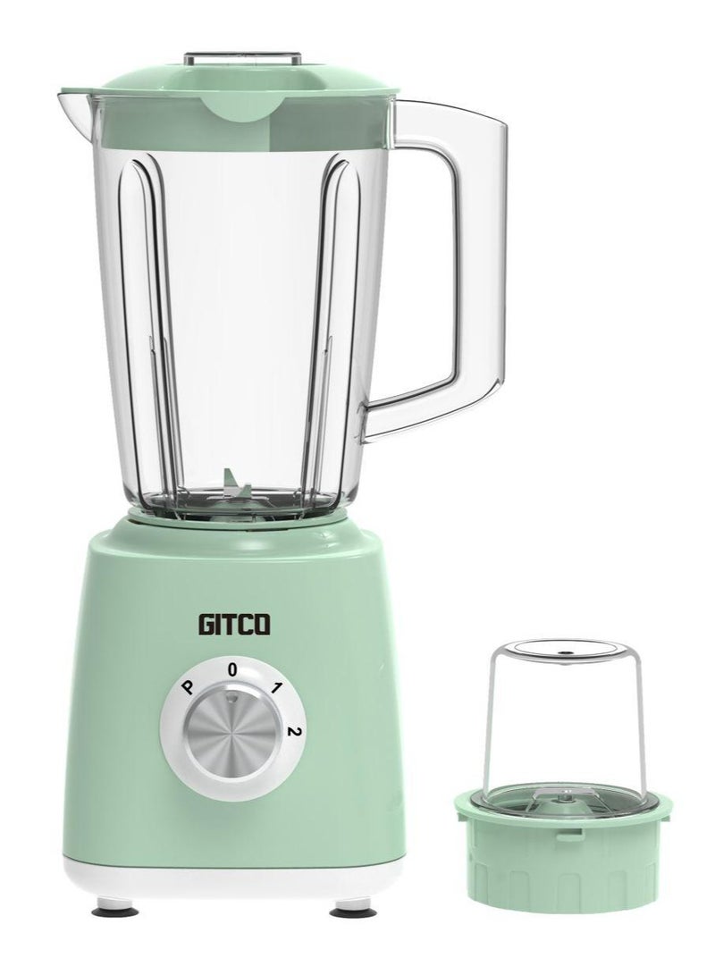جيتكو خلاط سطح عمل 2 في 1، محرك بقوة 500 واط مع التحكم في درجة الحرارة، وعاء 1.5 لتر خالٍ من مادة BPA + كوب مطحنة جافة، سرعتان ونبض، شفرات من الفولاذ المقاوم للصدأ، GB1011 أخضر نعناعي/أبيض - Image 2