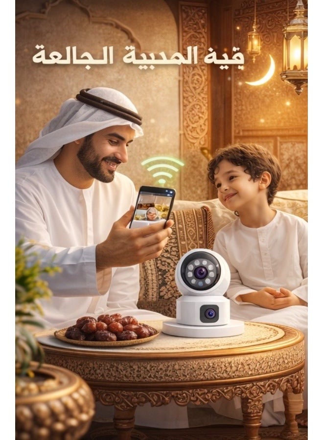 HONTON كاميرا HONTON 3MP HD الذكية واي فاي ذات العدستين V380 Pro – كاميرا أمان داخلية PTZ بزاوية 360° مع رؤية ليلية، صوت ثنائي الاتجاه، كشف الحركة وتخزين سحابي – بيضاء - Image 2