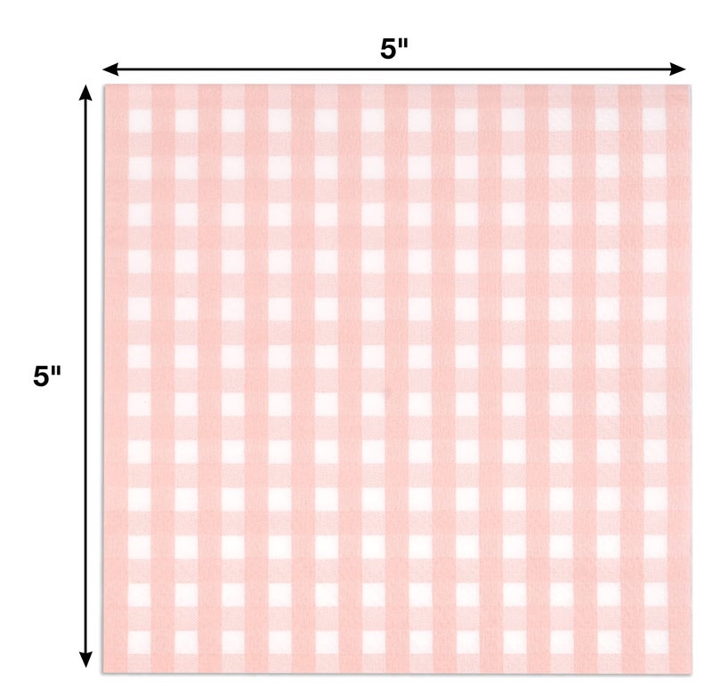 Gift Boutique 100 Pcs Pink & White Gingham Cocktail Napkins Disposable Paper Checkered Plaid Beverage Dessert Napkin Summer Picnic Baby Shower Party - Image 2