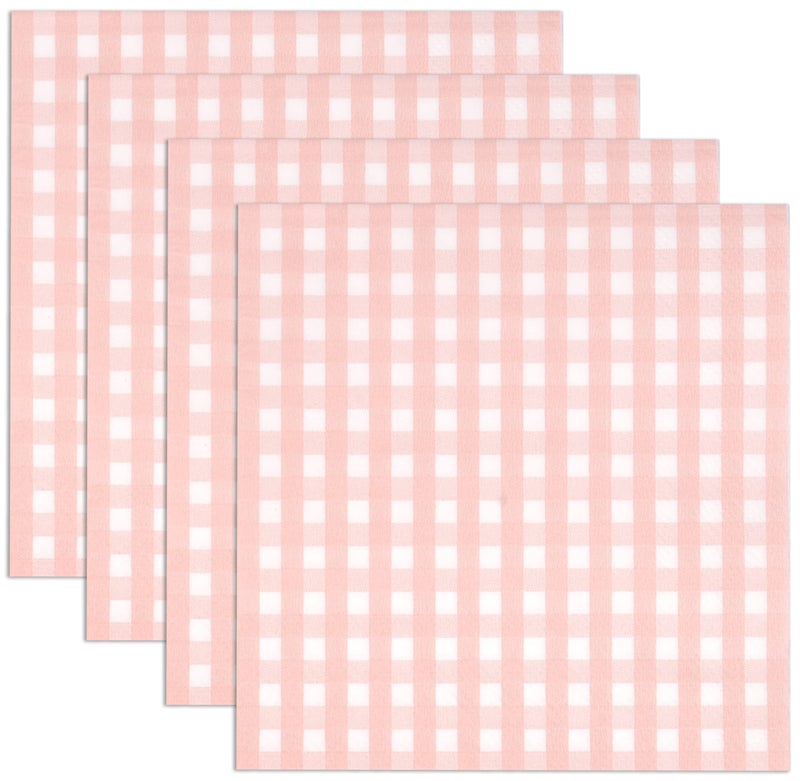 Gift Boutique 100 Pcs Pink & White Gingham Cocktail Napkins Disposable Paper Checkered Plaid Beverage Dessert Napkin Summer Picnic Baby Shower Party - Image 5