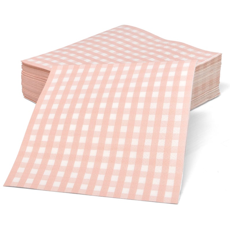 Gift Boutique 100 Pcs Pink & White Gingham Cocktail Napkins Disposable Paper Checkered Plaid Beverage Dessert Napkin Summer Picnic Baby Shower Party - Image 3