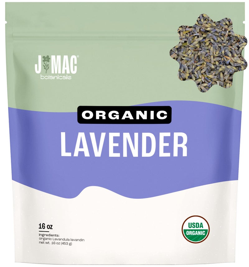J MAC BOTANICALS, Organic Lavender Buds (16 oz, 1 Pound Bag) Bulk, Dried Flowers, Flower - Image 1
