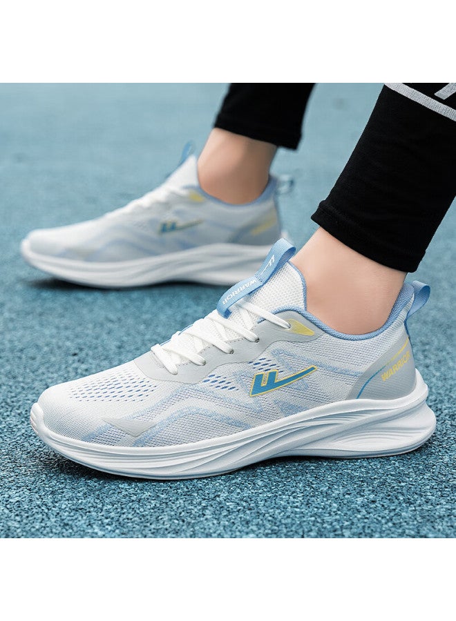 Pull Back Warrior Men's Soft Sole Sports Shoes Autumn New Breathable Mesh Casual Running Shoes Light Gray Sky Blue Size 40 - Image 1
